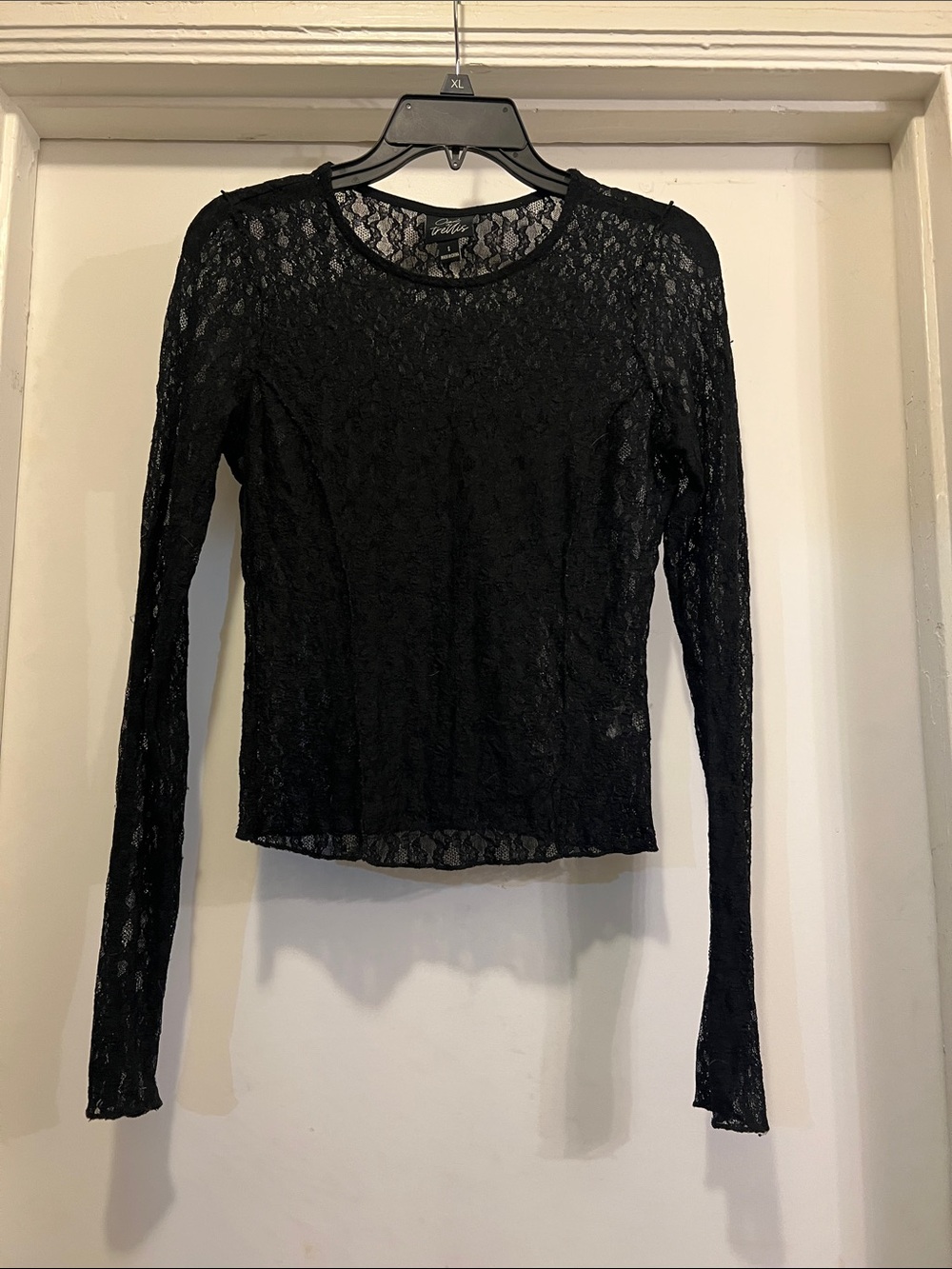 Forever 21 Black Sheer Lace Long Sleeve Top